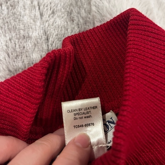 Vintage 1990s Pendleton Red Leather Merino Wool Blend Front Zip Sweater Jacket S - Picture 4 of 6